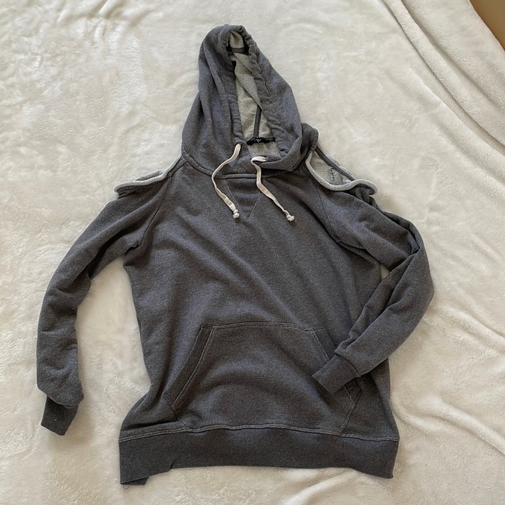 Grey cold shoulder hoodie